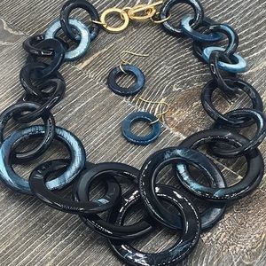 Interlocking Blue Rings Necklace and Earrings Set